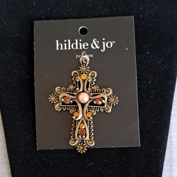 Hildie & Jo Jewelry - Hildie & Jo Gold and Orange Cross Pendant Charm